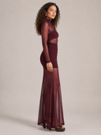 Nika - Mesh Maxi-jurk met Lange Mouwen en Aansluitend Silhouet