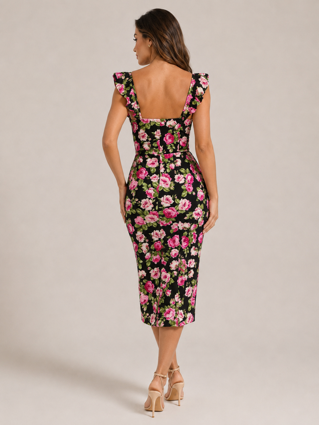 Nine - Midi-jurk met Bloemenprint en Zijsplit