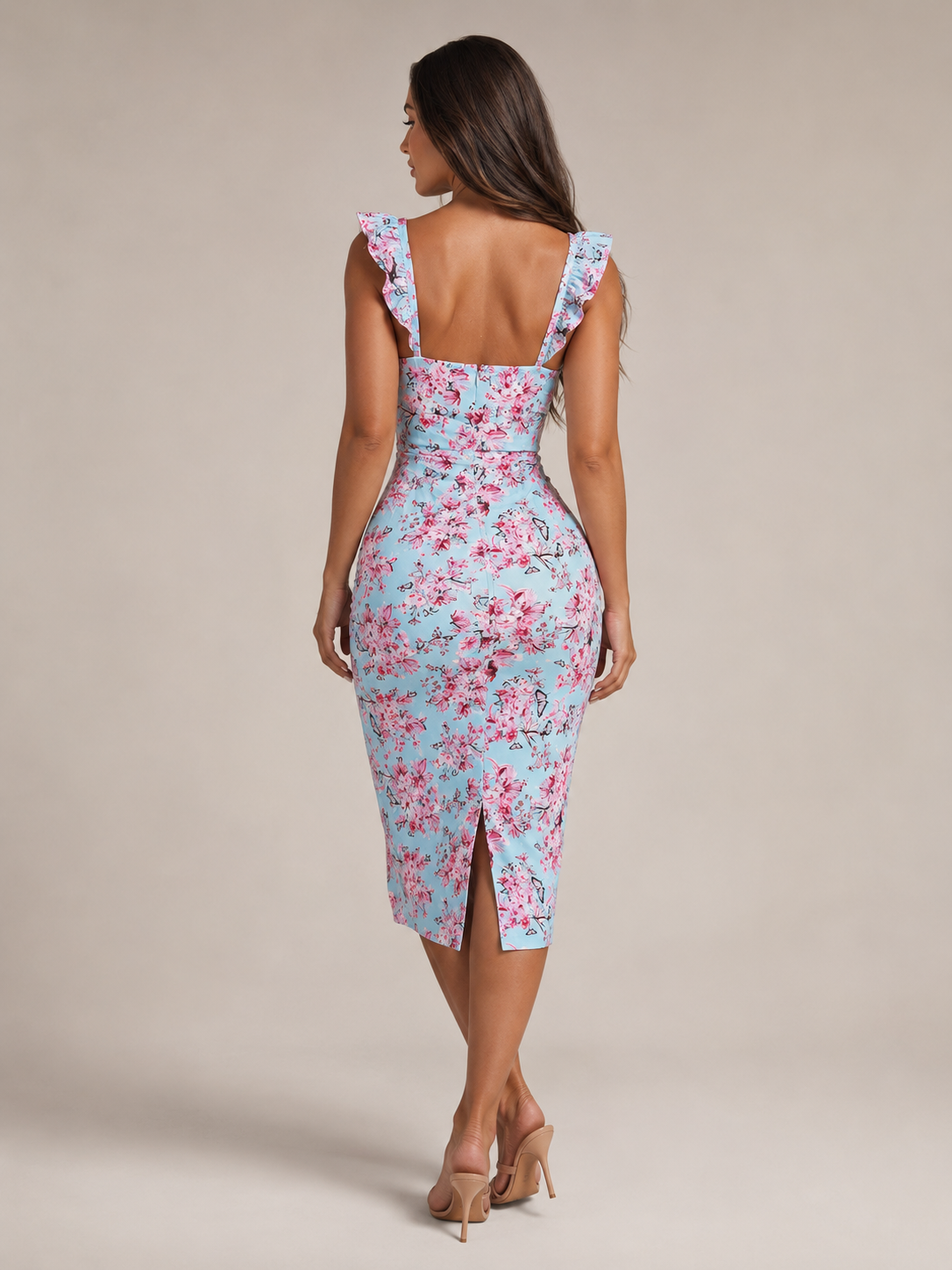 Nine - Midi-jurk met Bloemenprint en Zijsplit