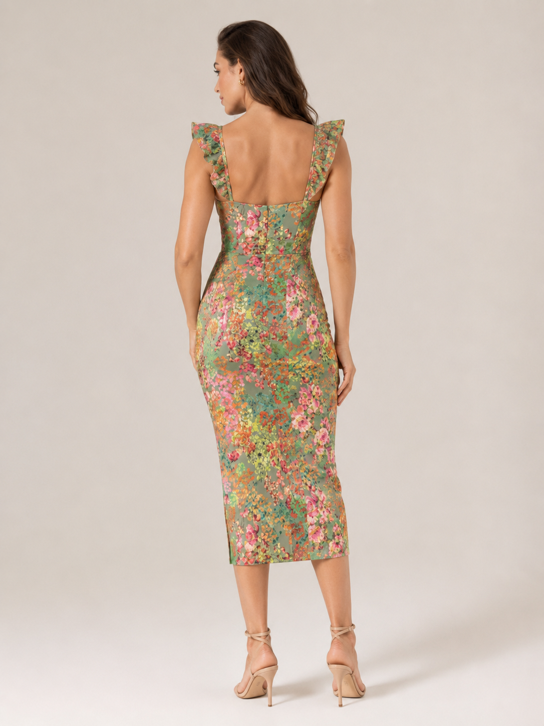 Nine - Midi-jurk met Bloemenprint en Zijsplit