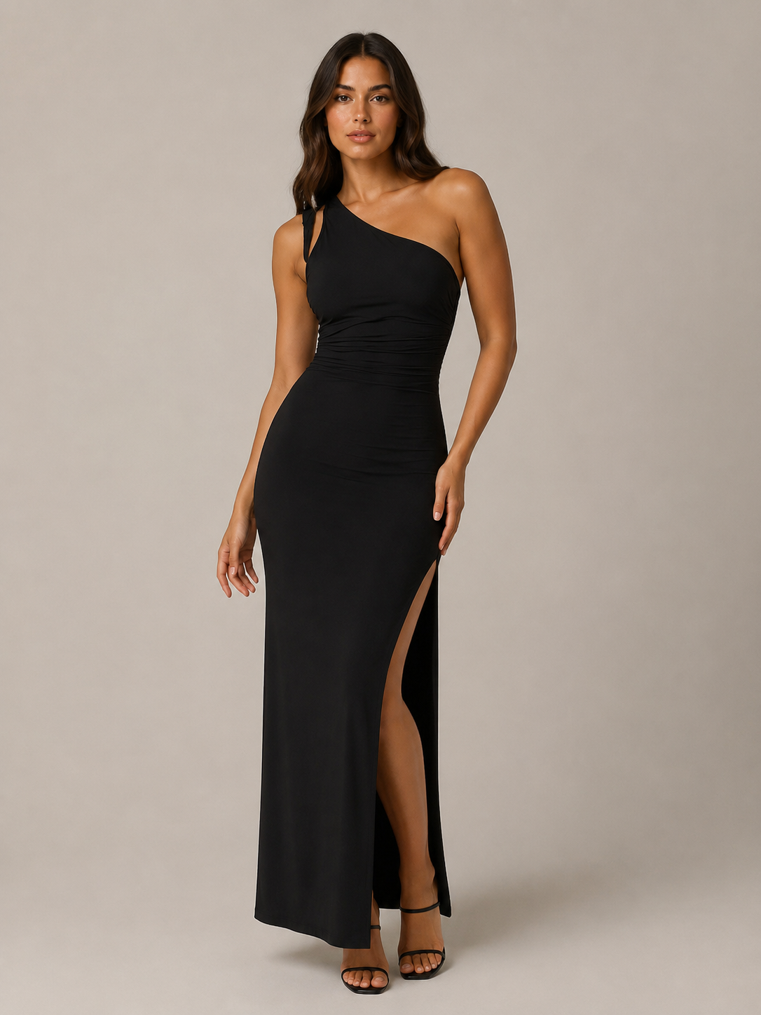 Laila - Lange Avondjurk Met One-Shoulder Halslijn En Hoge Split