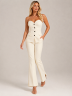 Nicolette - Tweedelige Set met Effen Top en Wijde Broek