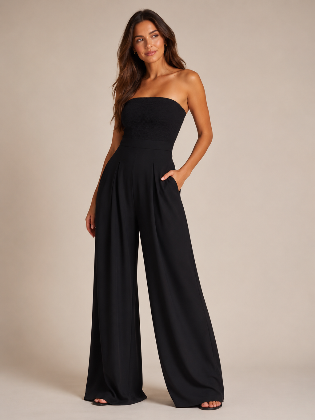 Nien - Strapless Jumpsuit met Vloeiende Pijpen
