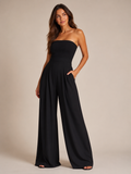 Nien - Strapless Jumpsuit met Vloeiende Pijpen