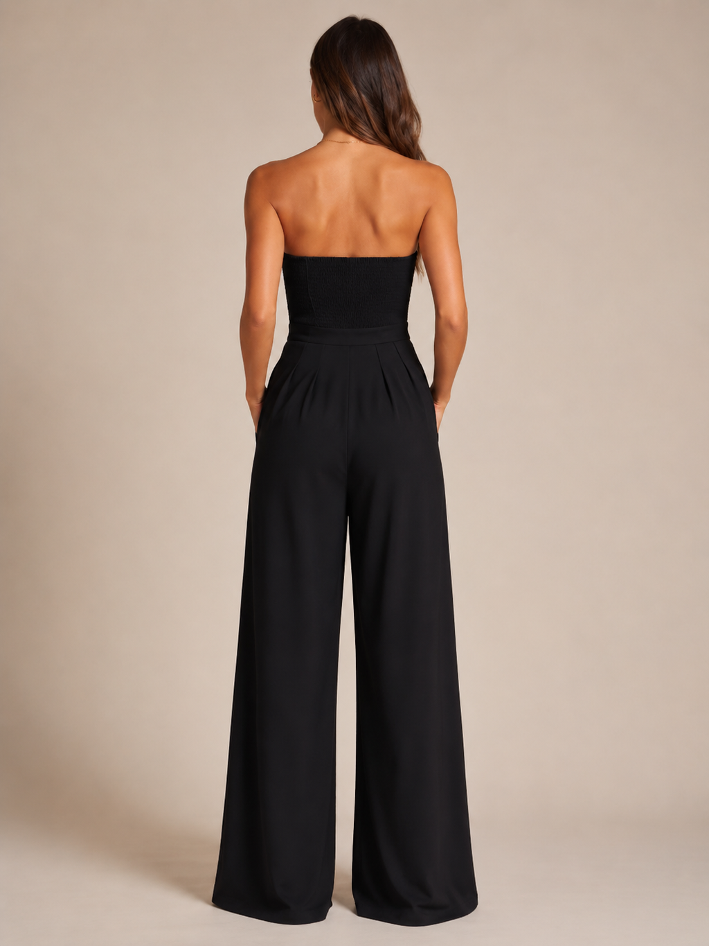 Nien - Strapless Jumpsuit met Vloeiende Pijpen