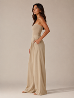 Nien - Strapless Jumpsuit met Vloeiende Pijpen