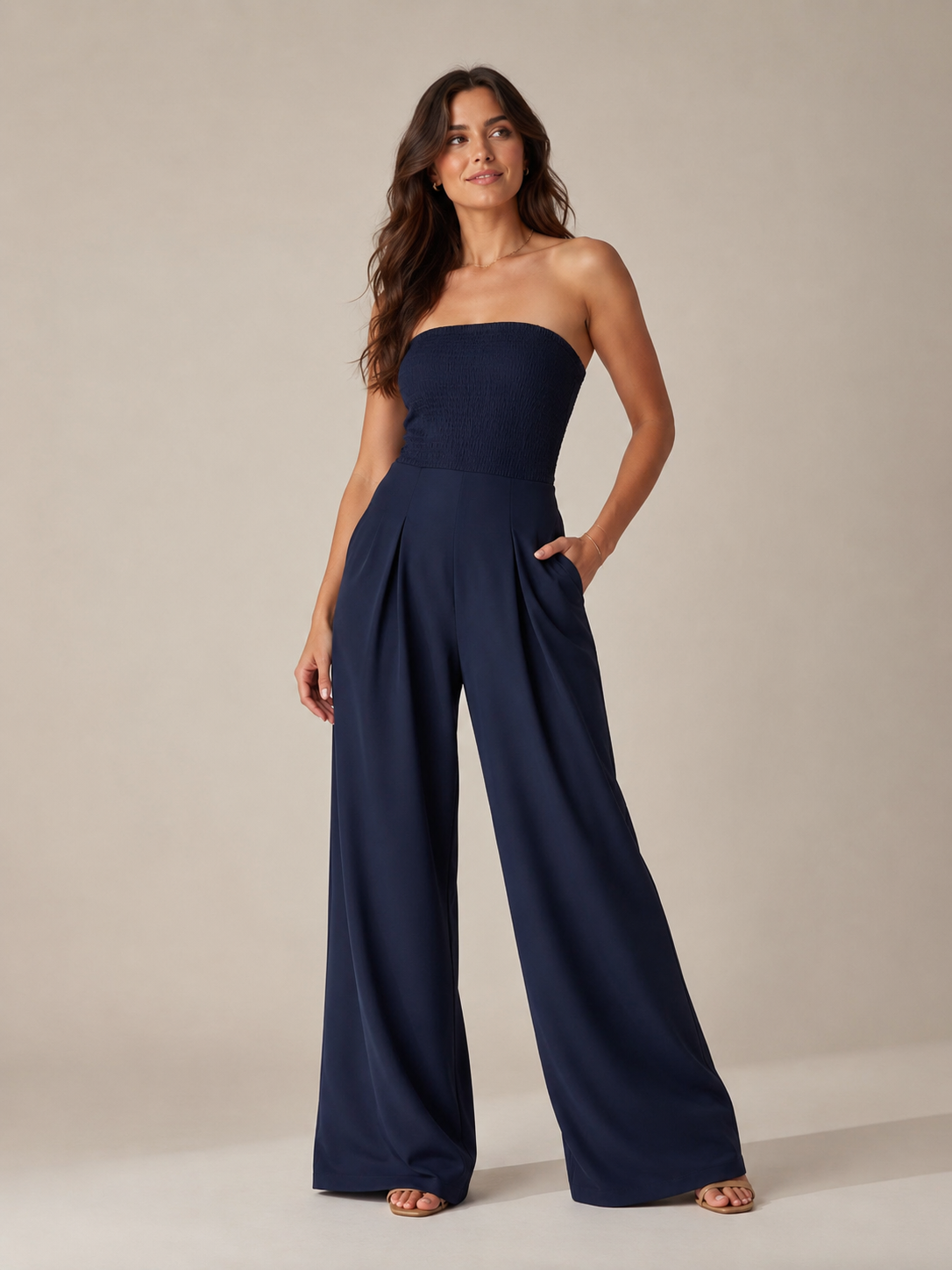 Nien - Strapless Jumpsuit met Vloeiende Pijpen