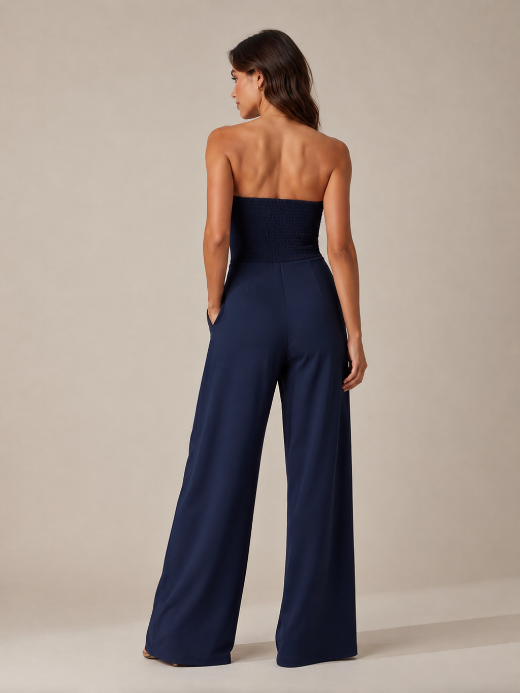 Nien - Strapless Jumpsuit met Vloeiende Pijpen