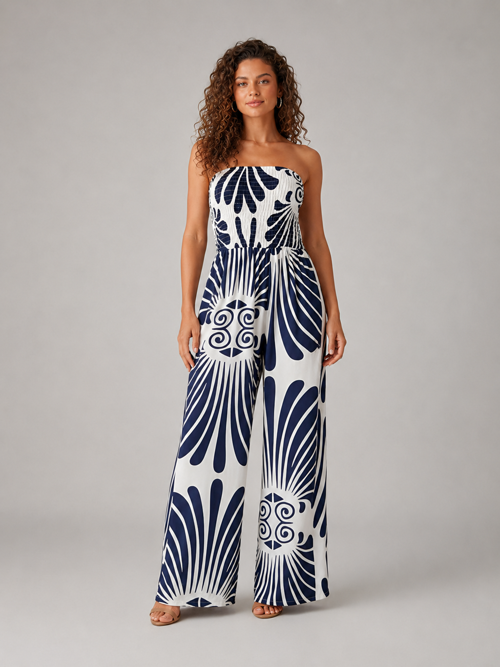 Nicolien - Strapless Maxi-jurk met Print en Gerimpeld Lijfje