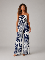 Nicolien - Strapless Maxi-jurk met Print en Gerimpeld Lijfje