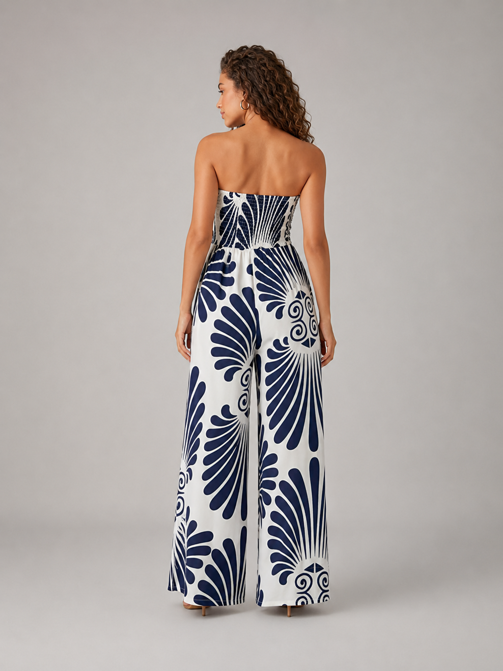 Nicolien - Strapless Maxi-jurk met Print en Gerimpeld Lijfje