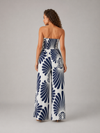 Nicolien - Strapless Maxi-jurk met Print en Gerimpeld Lijfje
