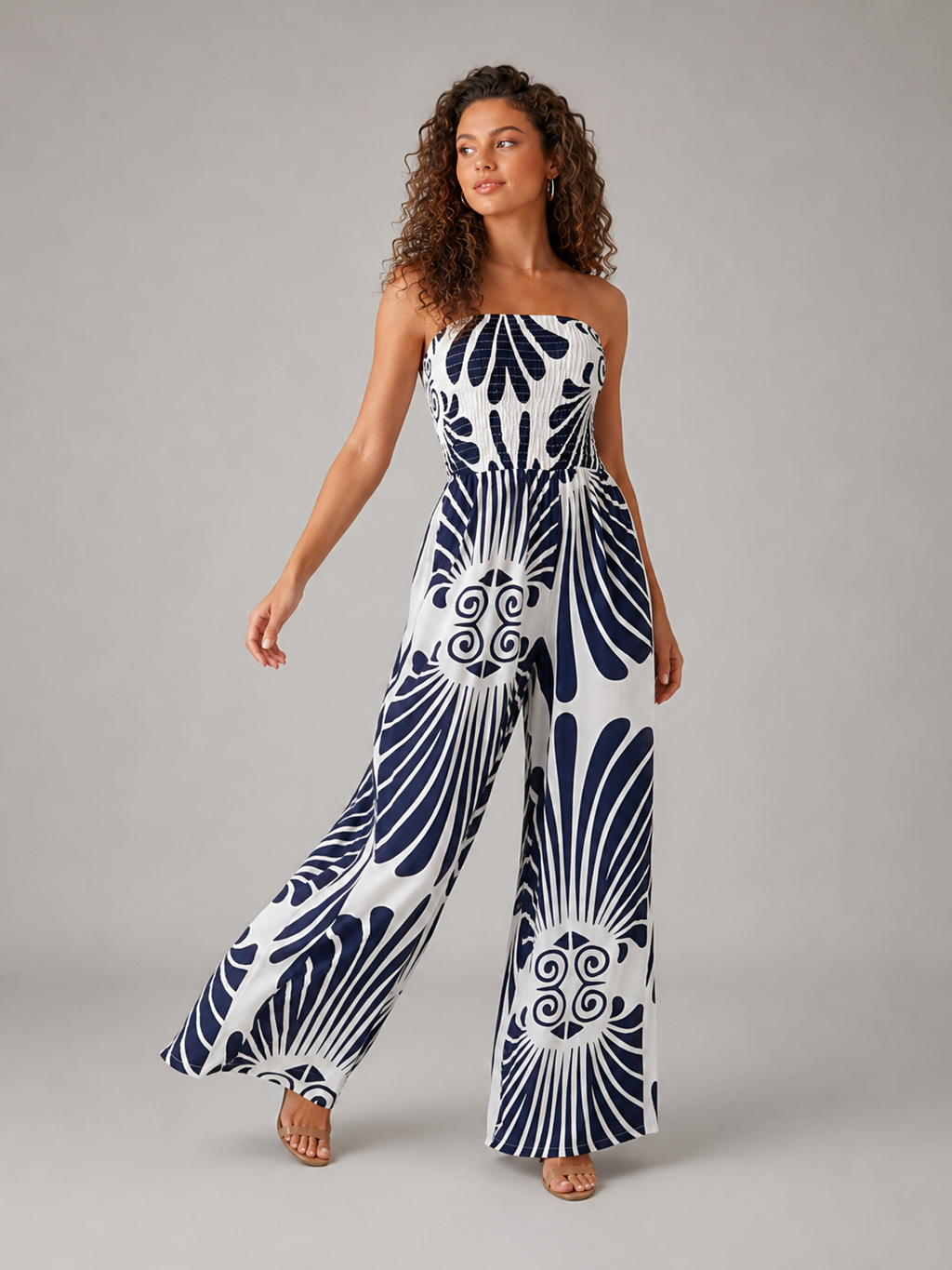 Nicolien - Strapless Maxi-jurk met Print en Gerimpeld Lijfje