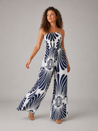 Nicolien - Strapless Maxi-jurk met Print en Gerimpeld Lijfje