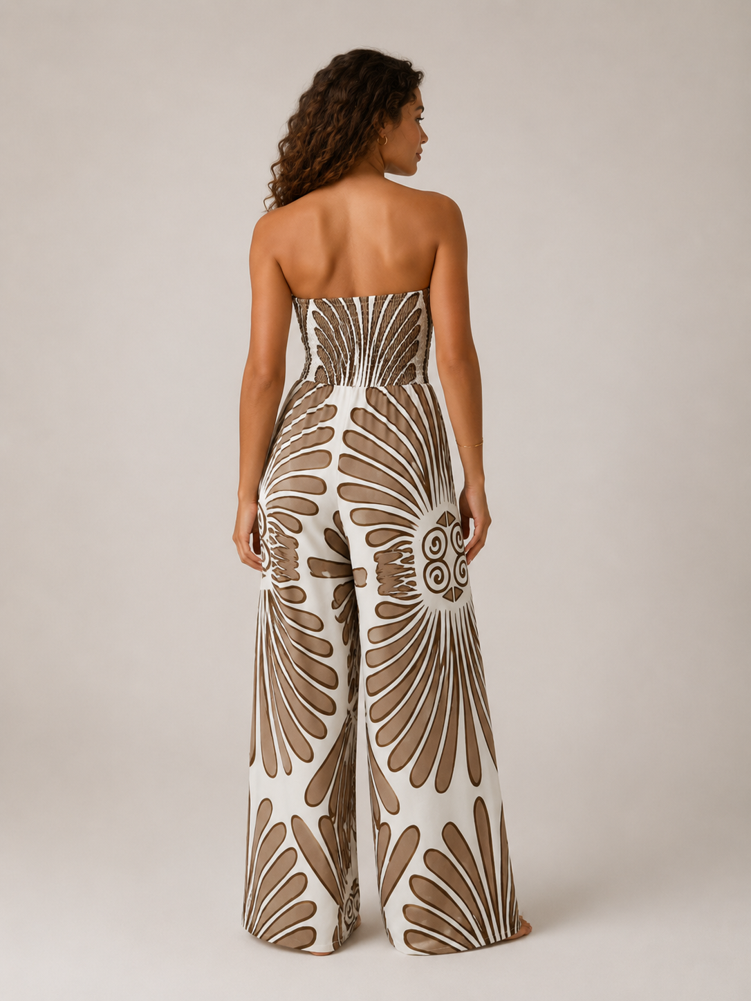 Nicolien - Strapless Maxi-jurk met Print en Gerimpeld Lijfje