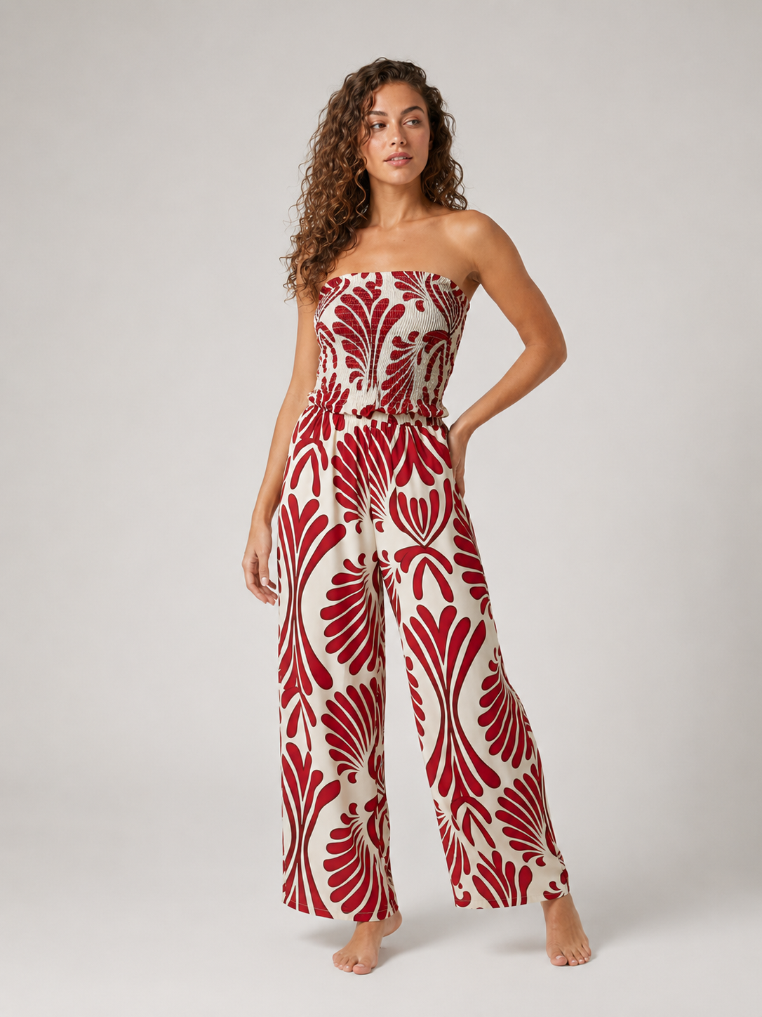 Nicolien - Strapless Maxi-jurk met Print en Gerimpeld Lijfje