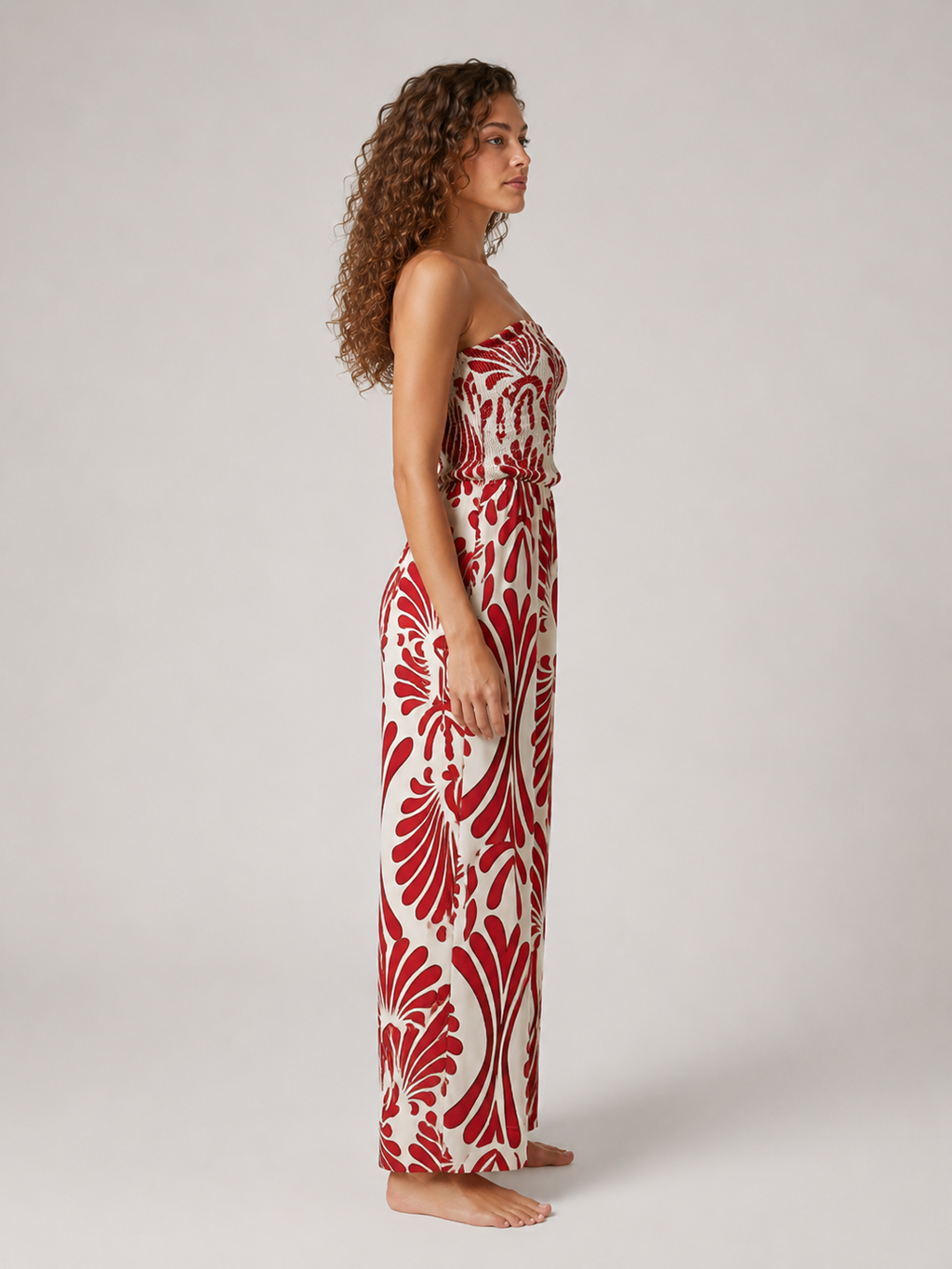 Nicolien - Strapless Maxi-jurk met Print en Gerimpeld Lijfje