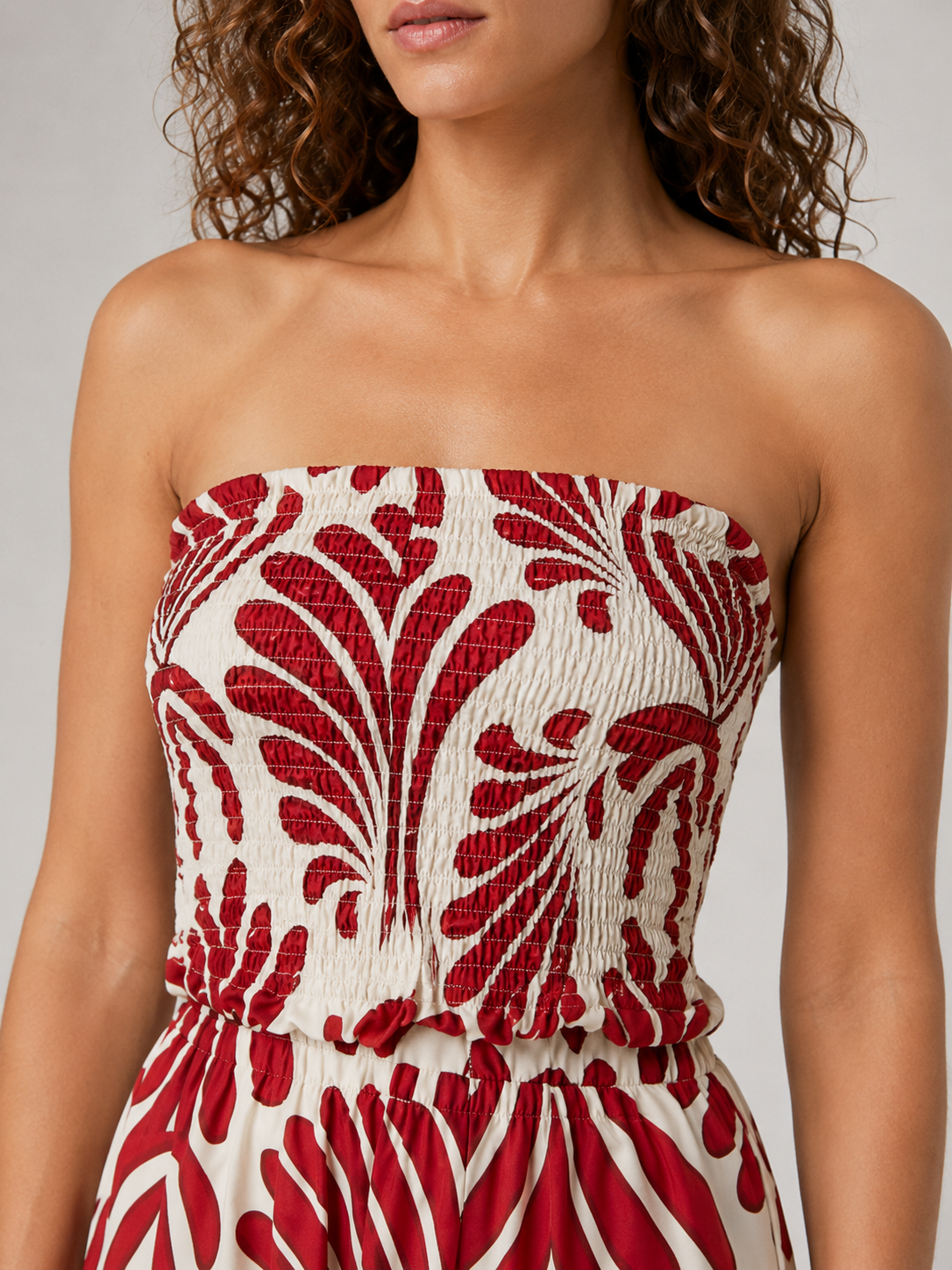 Nicolien - Strapless Maxi-jurk met Print en Gerimpeld Lijfje