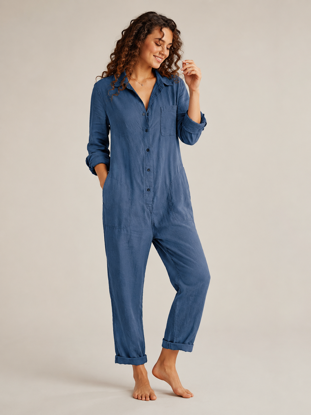 Nieke - Jumpsuit met Lange Mouwen en Vloeiende Pasvorm