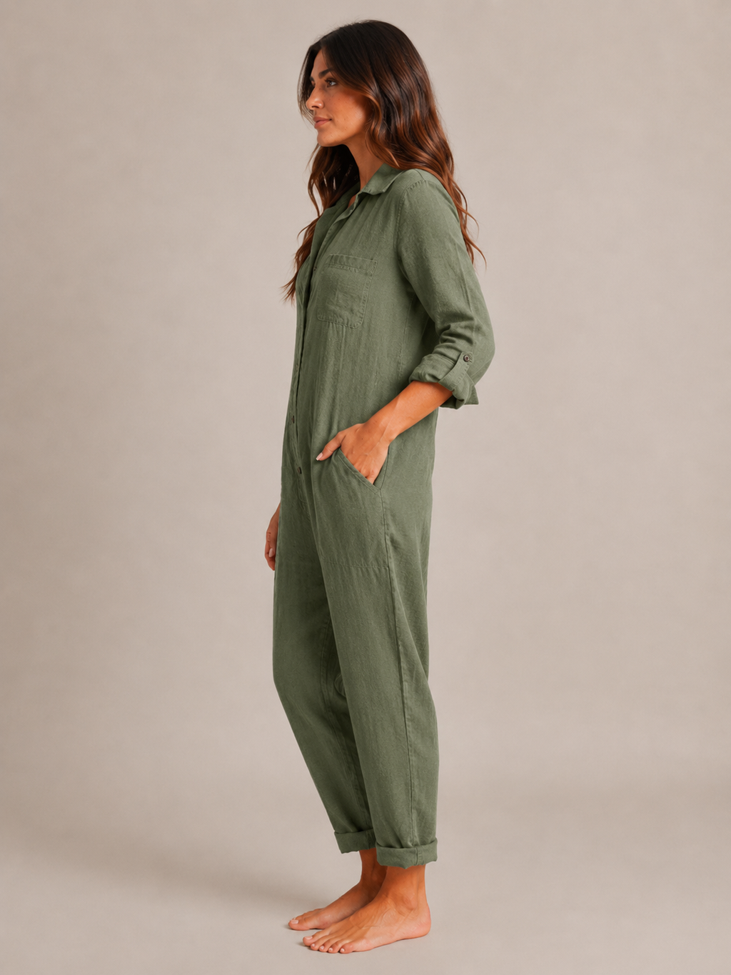 Nieke - Jumpsuit met Lange Mouwen en Vloeiende Pasvorm