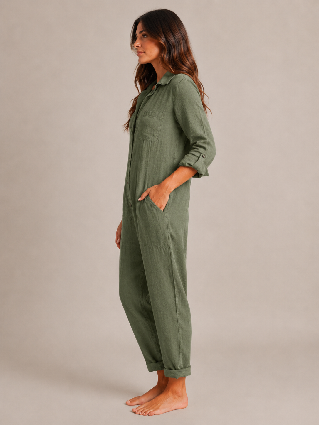 Nieke - Jumpsuit met Lange Mouwen en Vloeiende Pasvorm