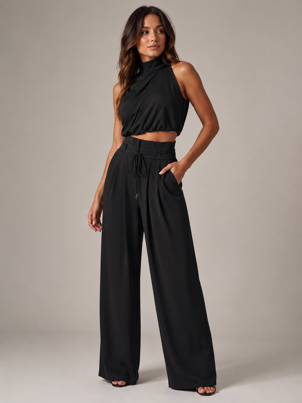 Niene - Tweedelige Set met Haltertop en Wijde Broek