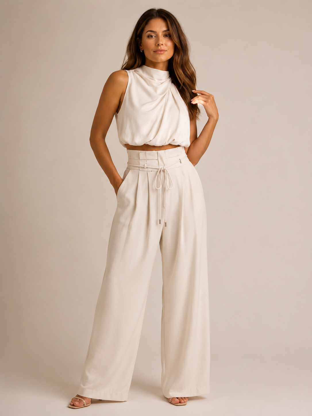 Niene - Tweedelige Set met Haltertop en Wijde Broek