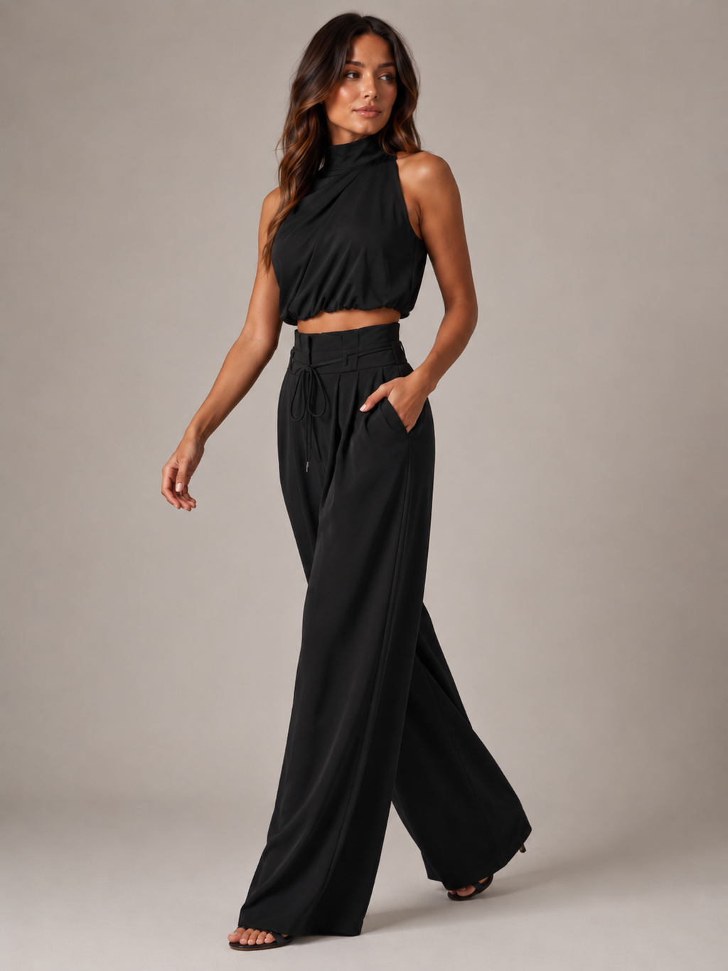 Niene - Tweedelige Set met Haltertop en Wijde Broek