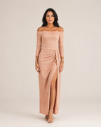 Héliane - Off-Shoulder Galajurk Met Lange Mouwen En Split