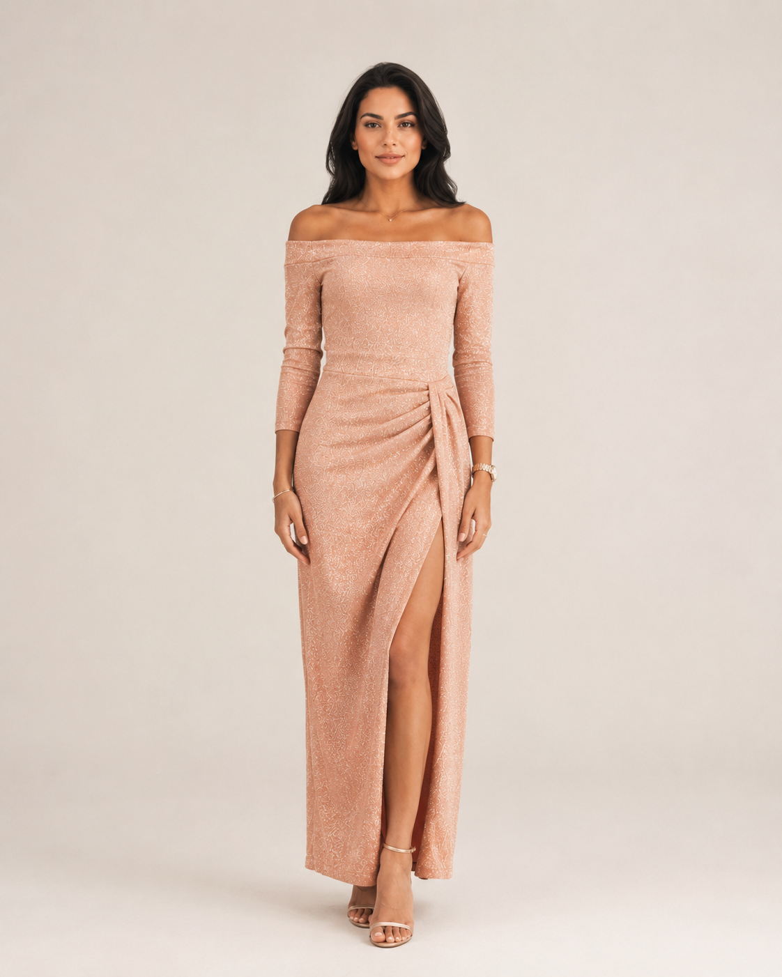 Héliane - Off-Shoulder Galajurk Met Lange Mouwen En Split