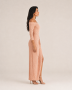 Héliane - Off-Shoulder Galajurk Met Lange Mouwen En Split