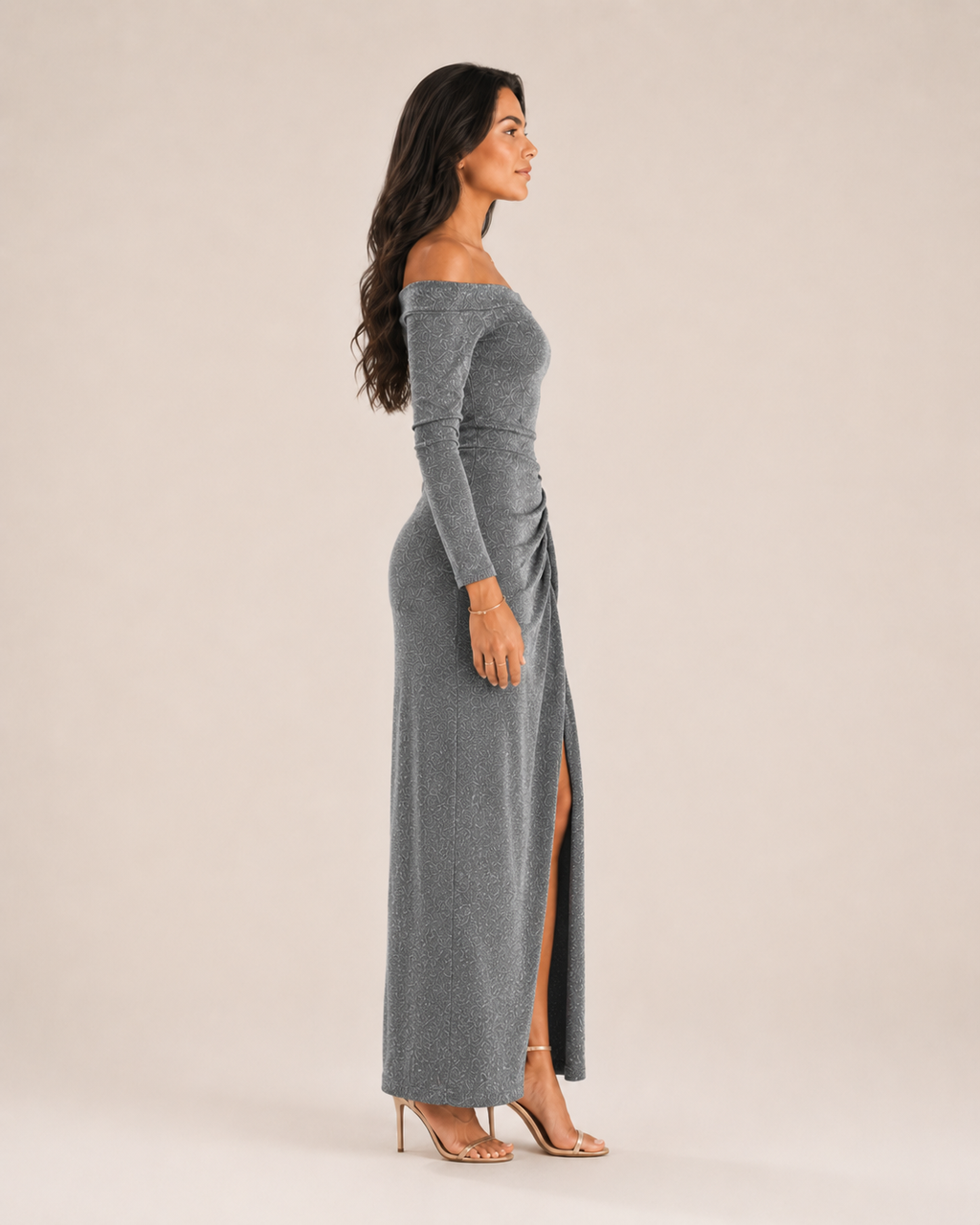 Héliane - Off-Shoulder Galajurk Met Lange Mouwen En Split
