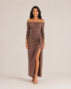 Héliane - Off-Shoulder Galajurk Met Lange Mouwen En Split