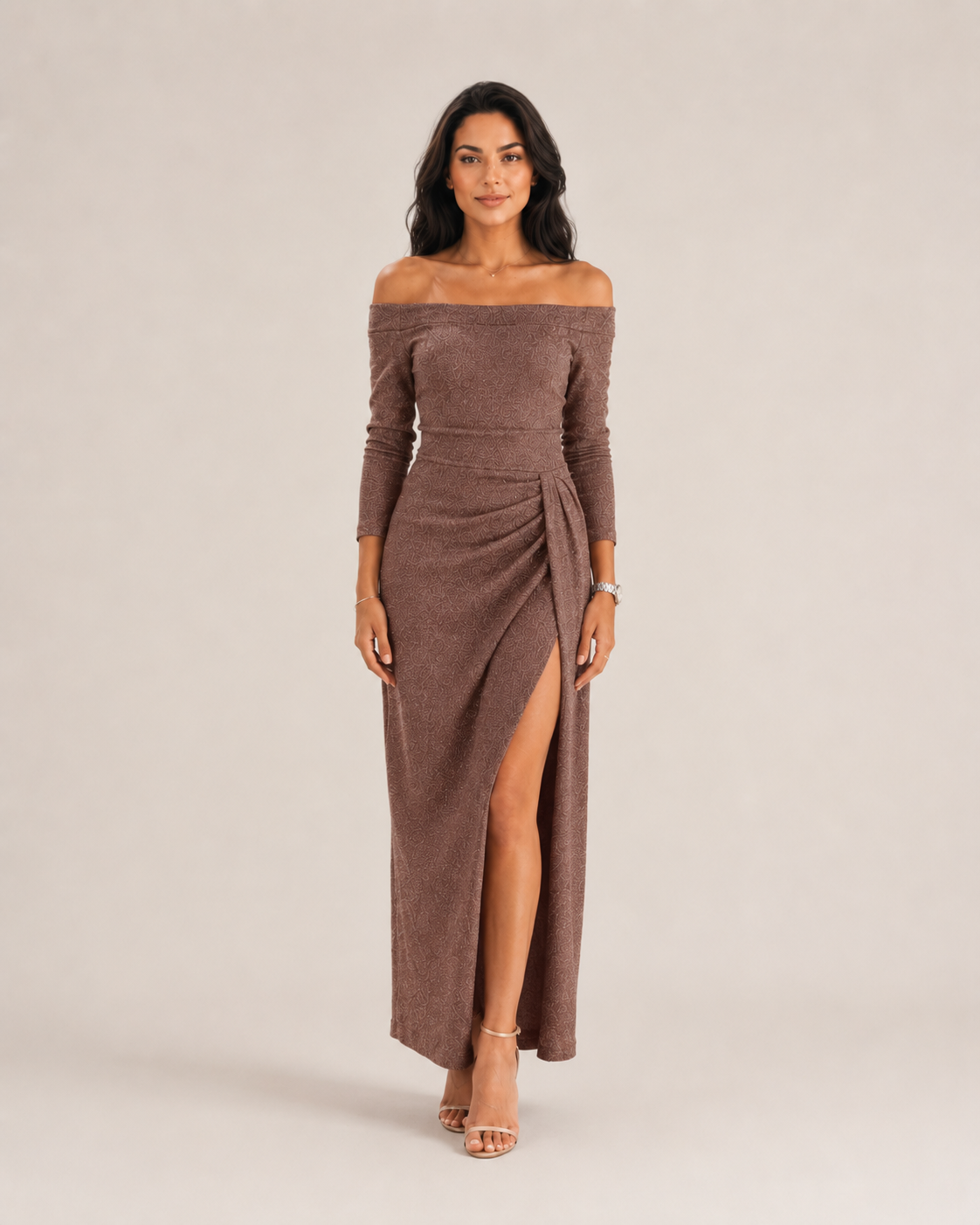 Héliane - Off-Shoulder Galajurk Met Lange Mouwen En Split
