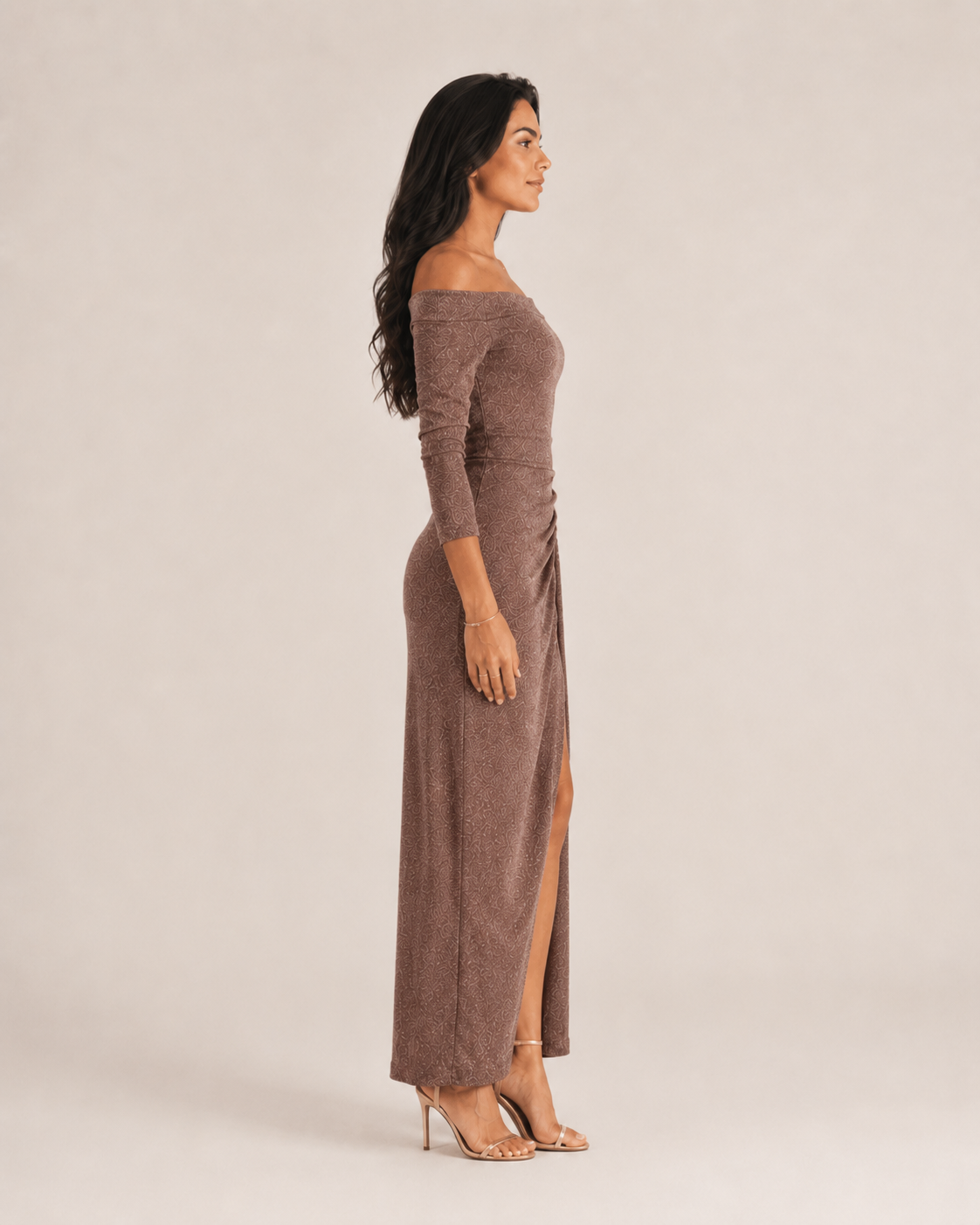 Héliane - Off-Shoulder Galajurk Met Lange Mouwen En Split
