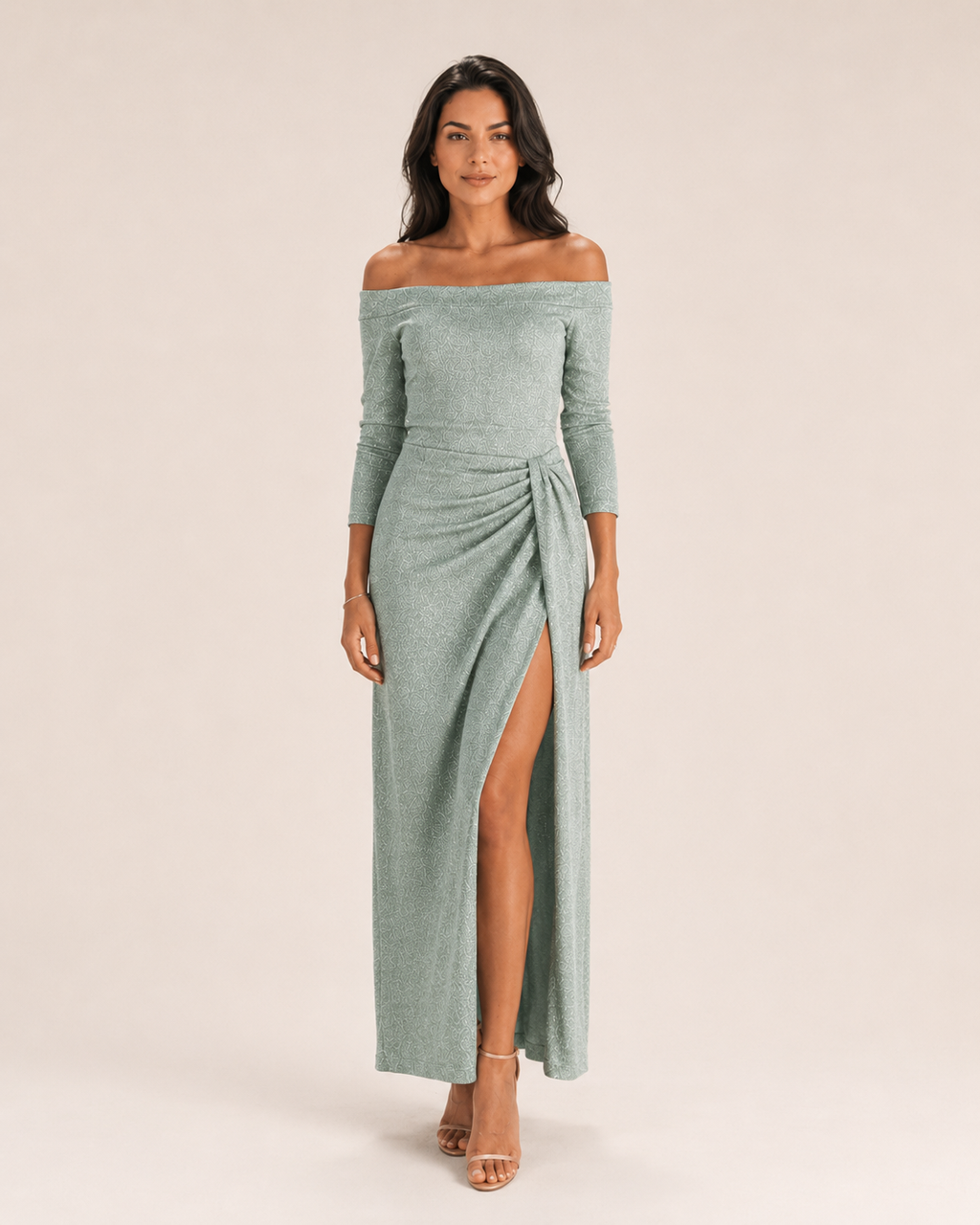 Héliane - Off-Shoulder Galajurk Met Lange Mouwen En Split