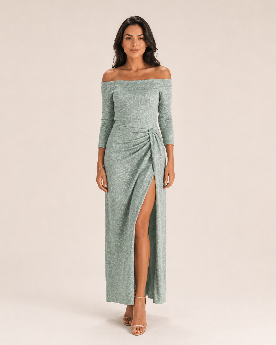 Héliane - Off-Shoulder Galajurk Met Lange Mouwen En Split