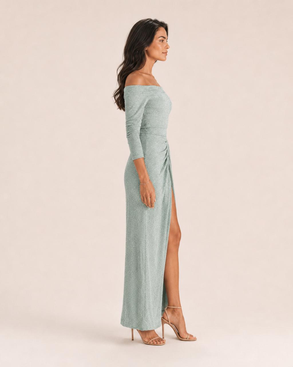 Héliane - Off-Shoulder Galajurk Met Lange Mouwen En Split