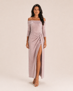 Héliane - Off-Shoulder Galajurk Met Lange Mouwen En Split