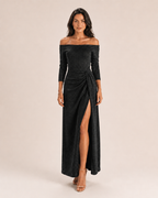 Héliane - Off-Shoulder Galajurk Met Lange Mouwen En Split