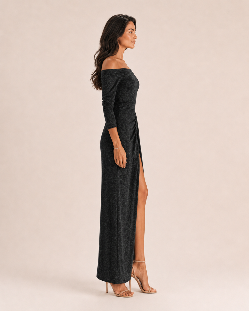Héliane - Off-Shoulder Galajurk Met Lange Mouwen En Split