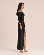 Héliane - Off-Shoulder Galajurk Met Lange Mouwen En Split
