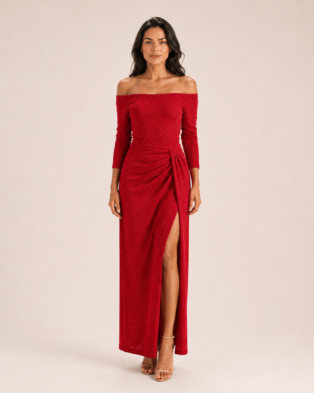 Héliane - Off-Shoulder Galajurk Met Lange Mouwen En Split