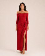 Héliane - Off-Shoulder Galajurk Met Lange Mouwen En Split
