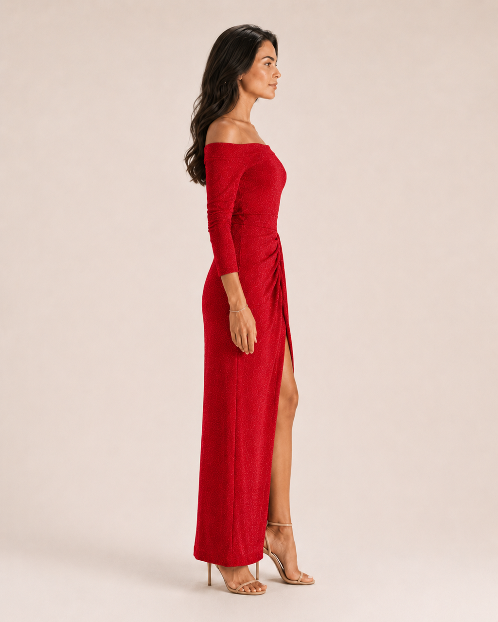 Héliane - Off-Shoulder Galajurk Met Lange Mouwen En Split