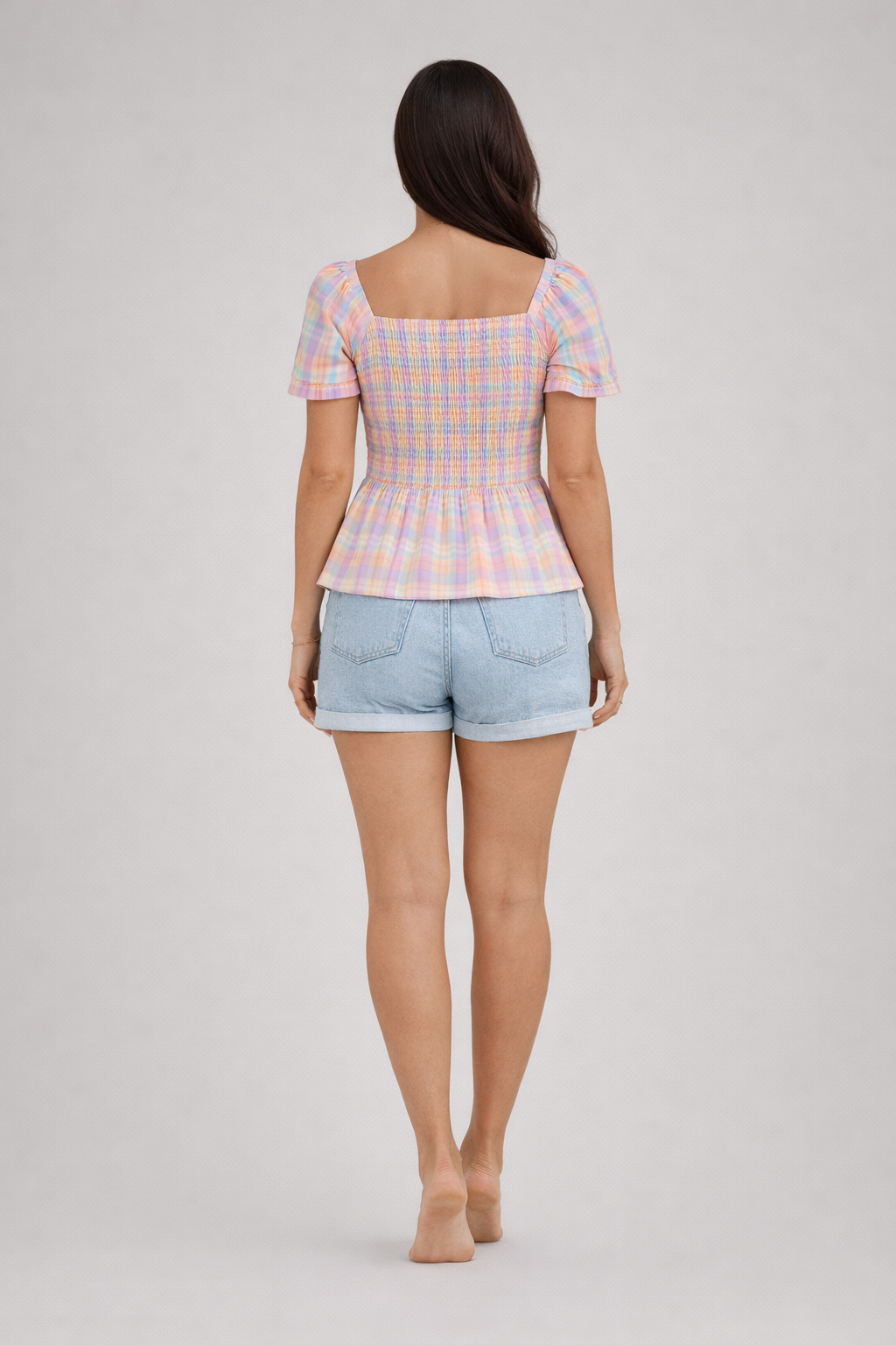 Djamila – Roze Dames Top Met Geruit Patroon