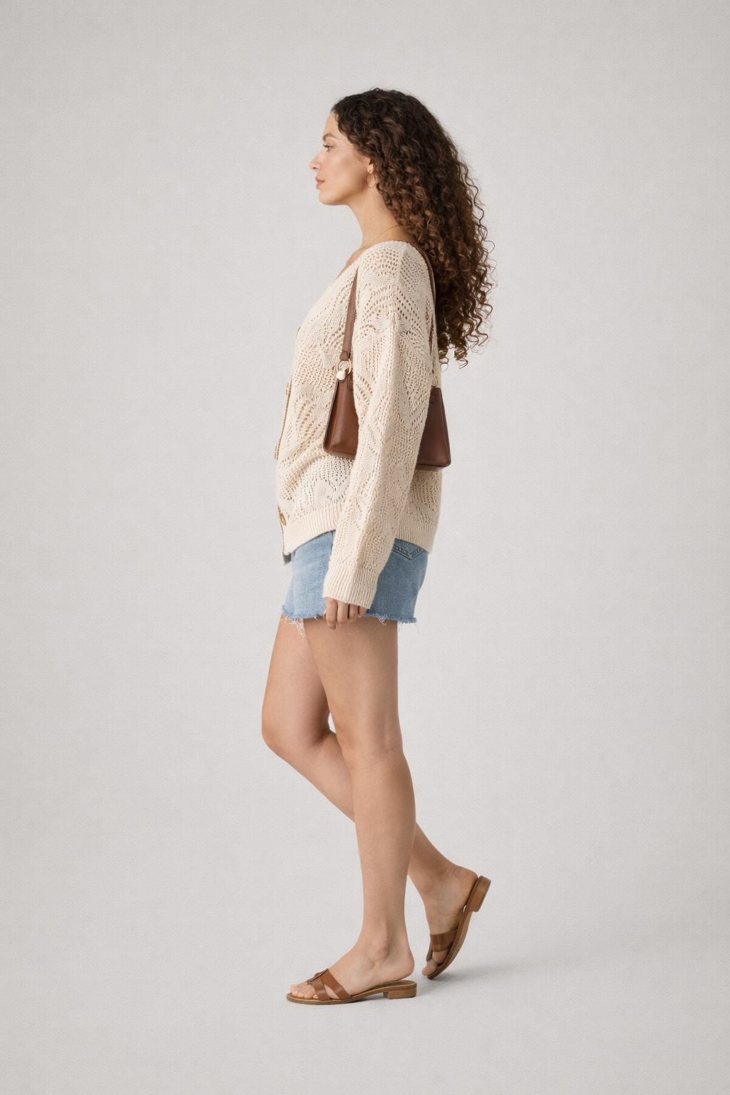 Dominique – Beige Dames Vest Met Gehaakt Patroon
