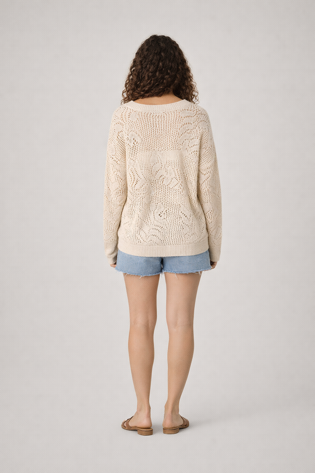 Dominique – Beige Dames Vest Met Gehaakt Patroon