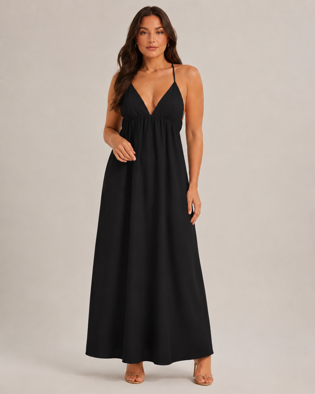 Isolde - Mouwloze Maxi-jurk Met V-hals En Open Rug