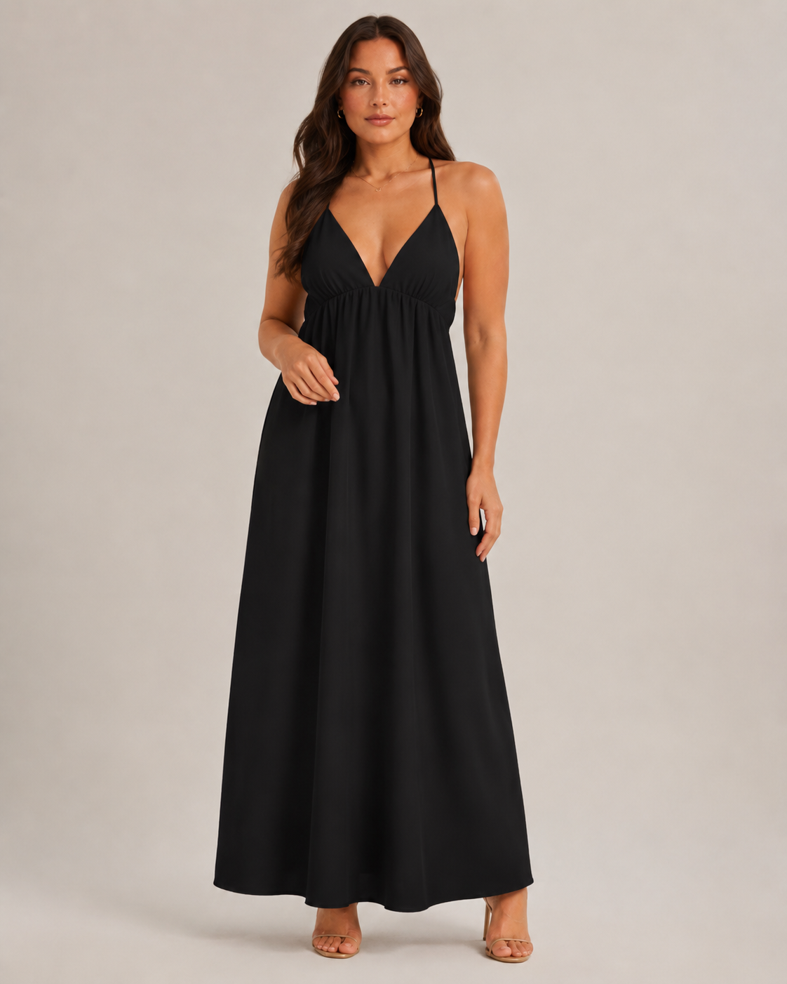 Isolde - Mouwloze Maxi-jurk Met V-hals En Open Rug
